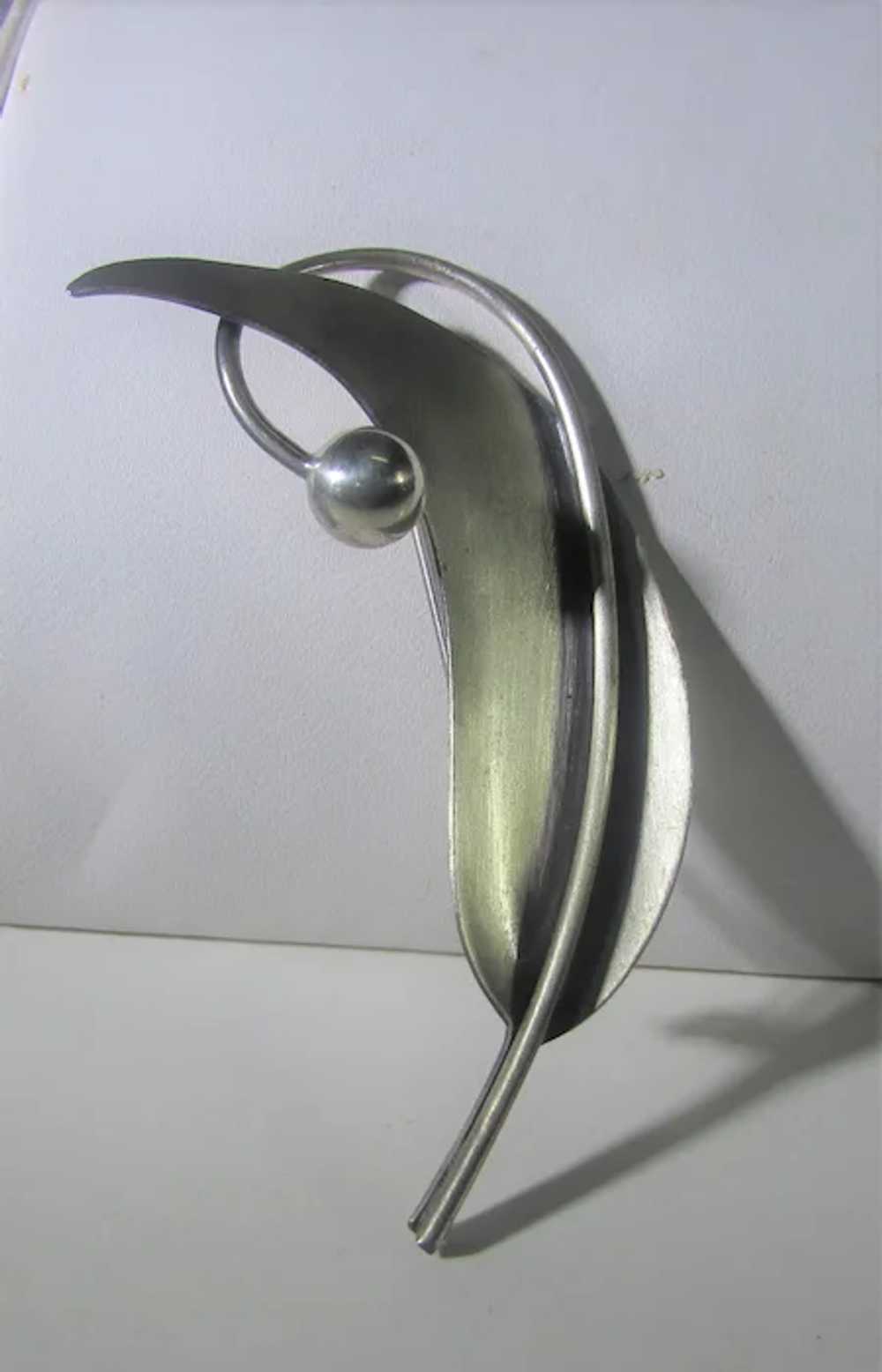 Sterling Silver Modernist Leaf Pin by Jewelart - image 7