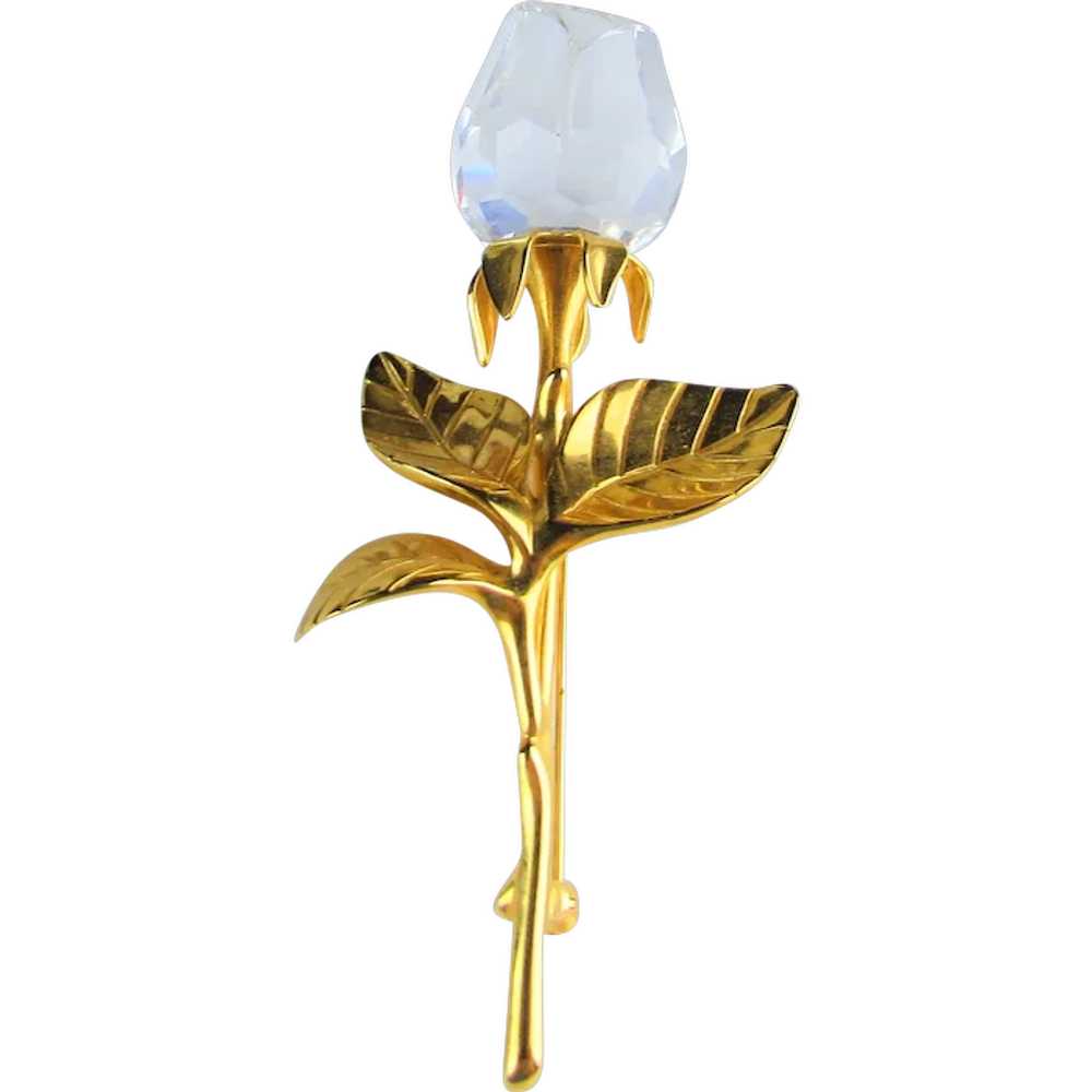 Swarovski Gold Tone Rose Stem and Crystal Flower … - image 1
