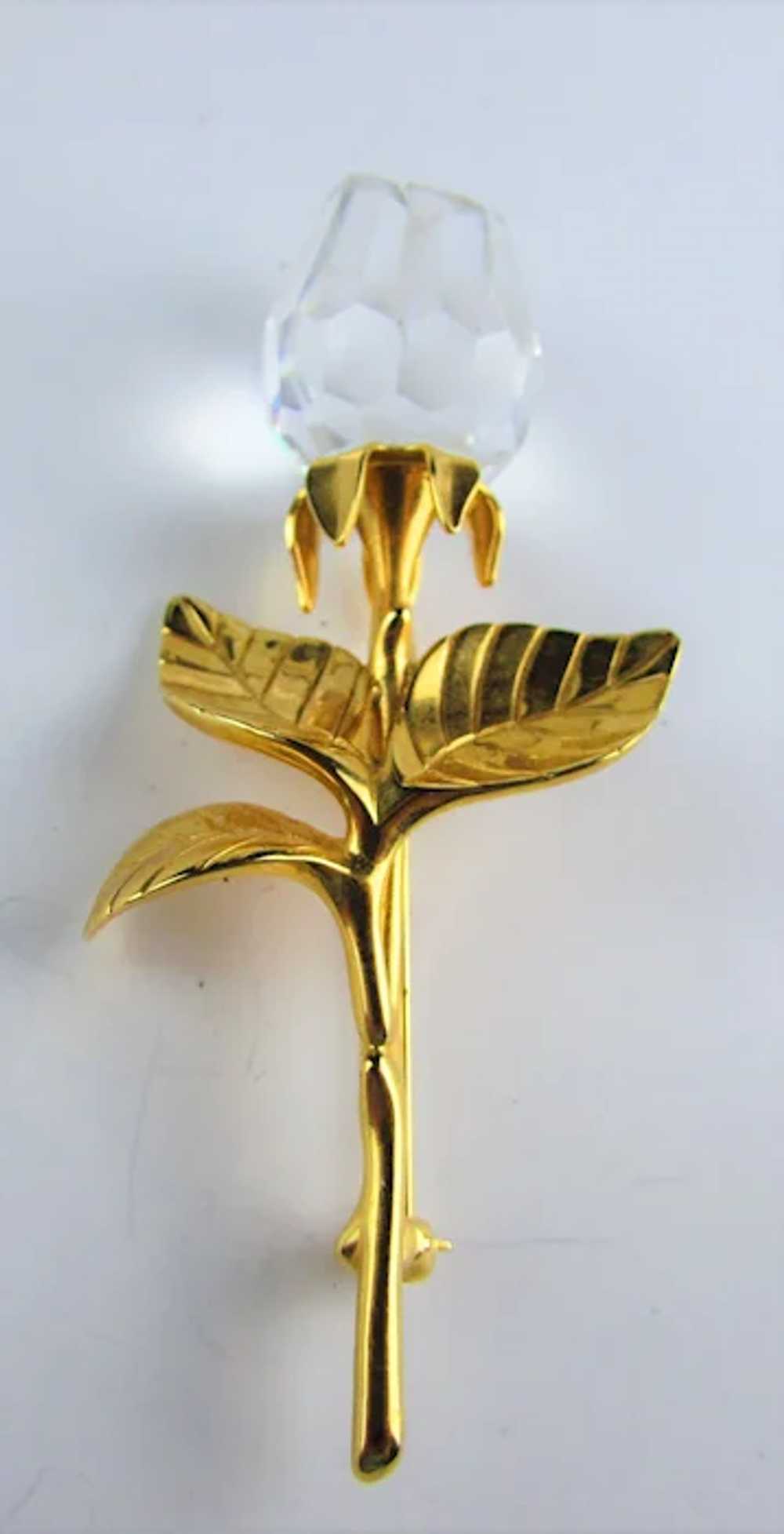 Swarovski Gold Tone Rose Stem and Crystal Flower … - image 2