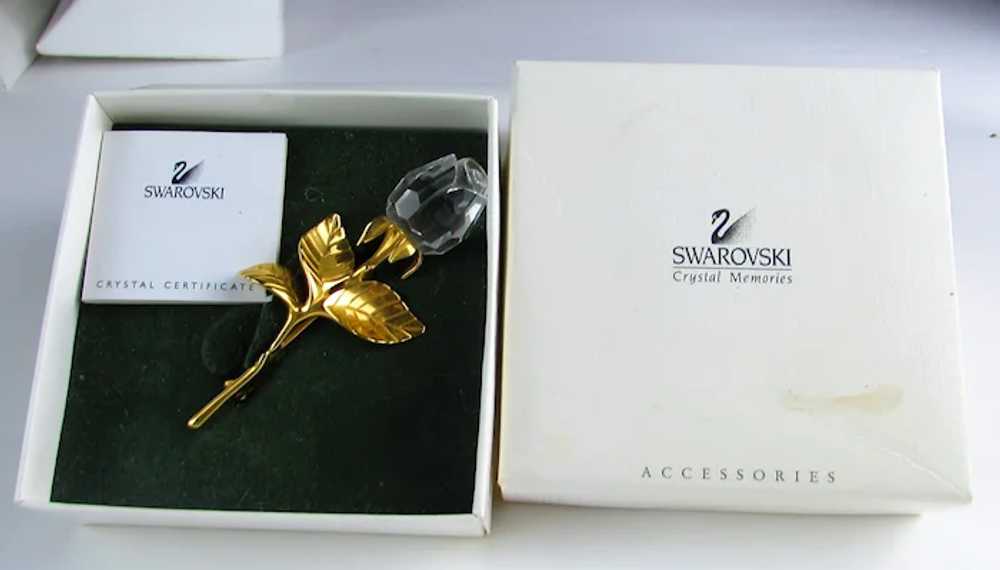 Swarovski Gold Tone Rose Stem and Crystal Flower … - image 4