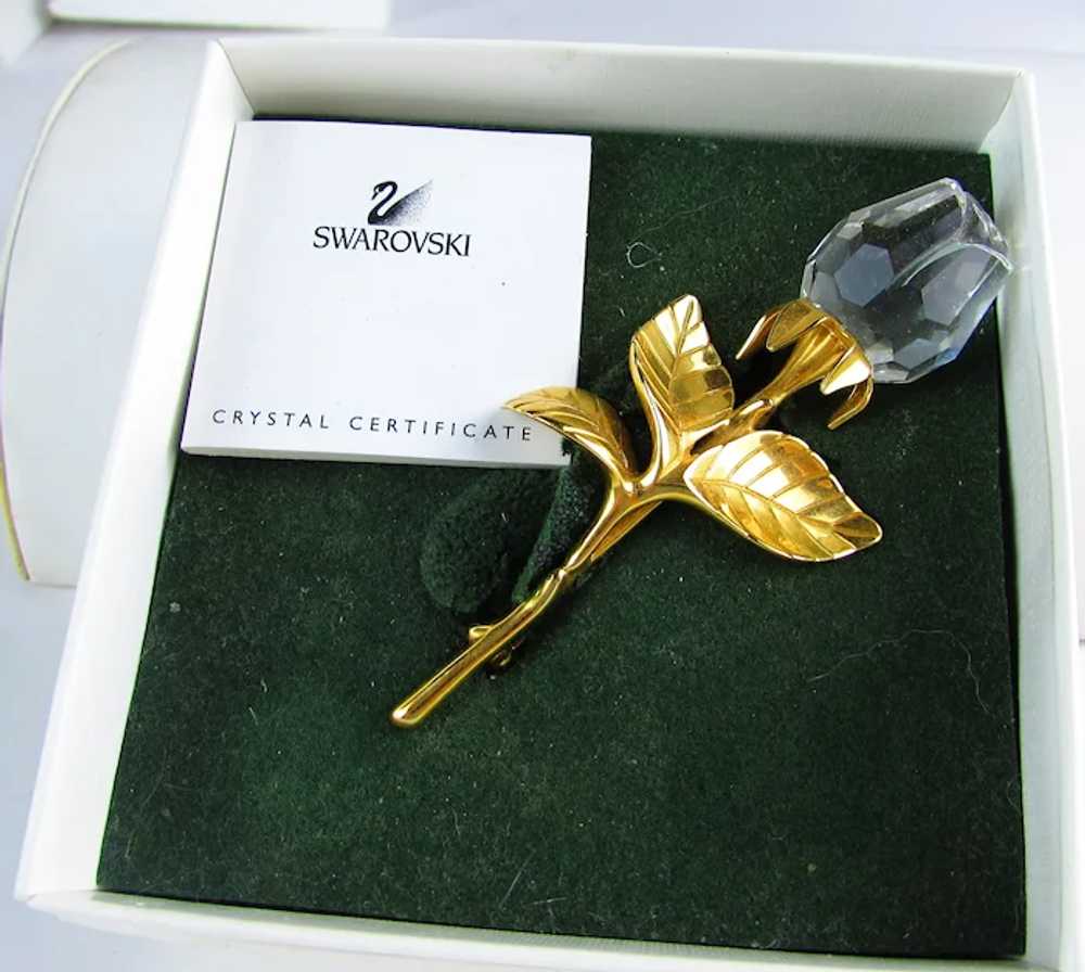 Swarovski Gold Tone Rose Stem and Crystal Flower … - image 5
