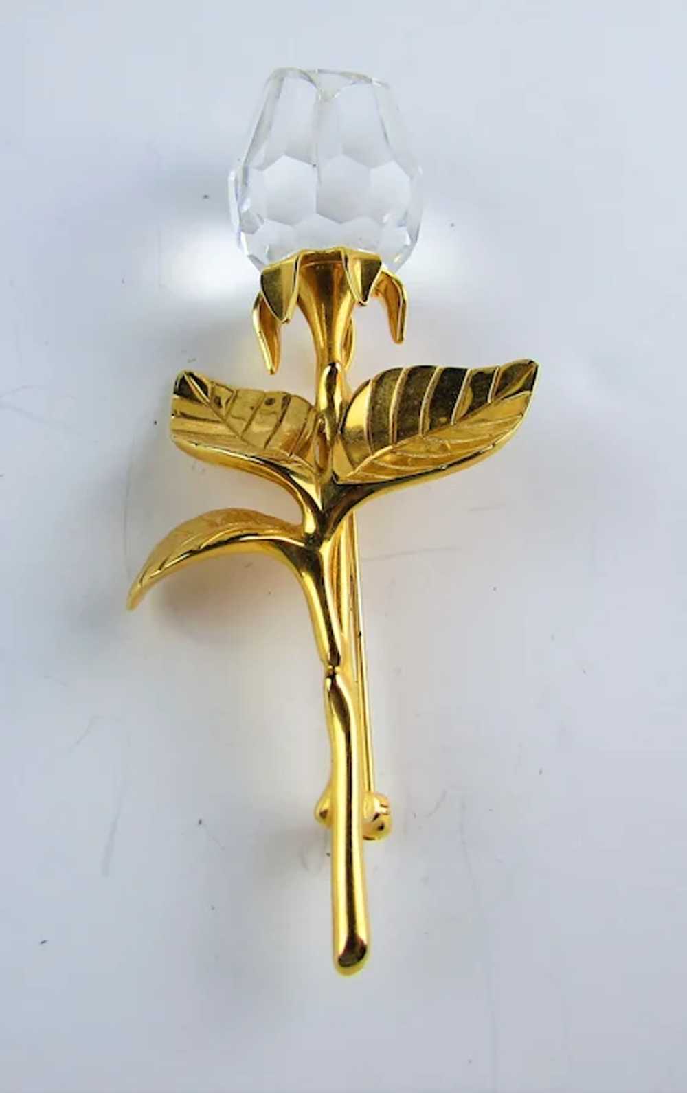 Swarovski Gold Tone Rose Stem and Crystal Flower … - image 6