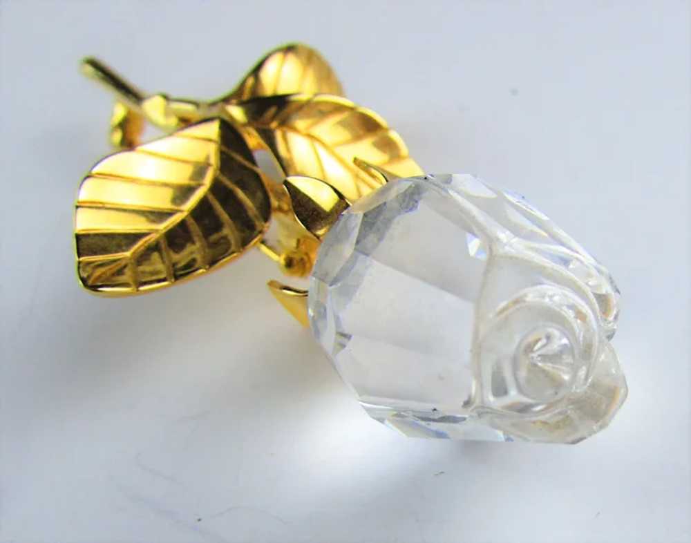 Swarovski Gold Tone Rose Stem and Crystal Flower … - image 7