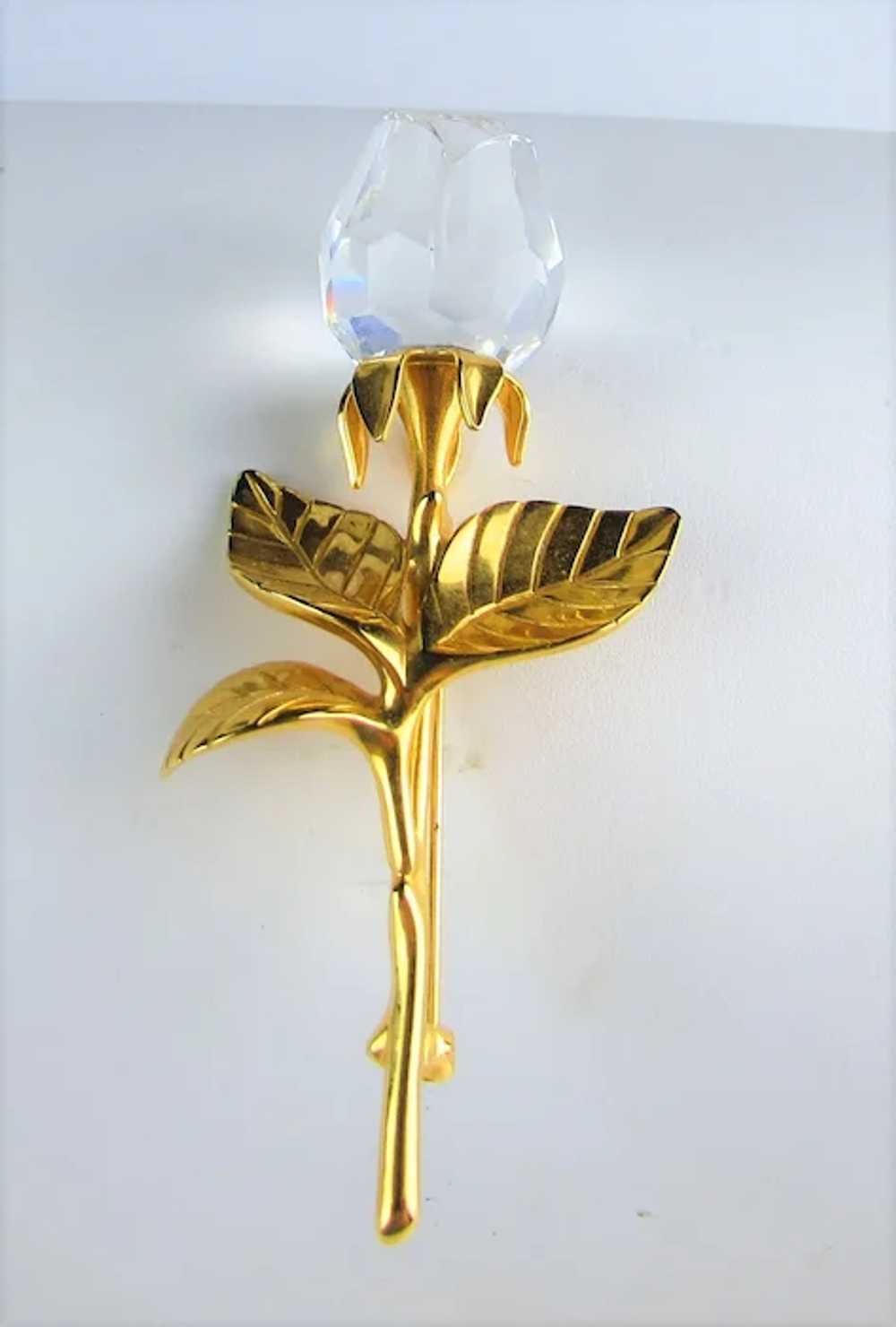 Swarovski Gold Tone Rose Stem and Crystal Flower … - image 8