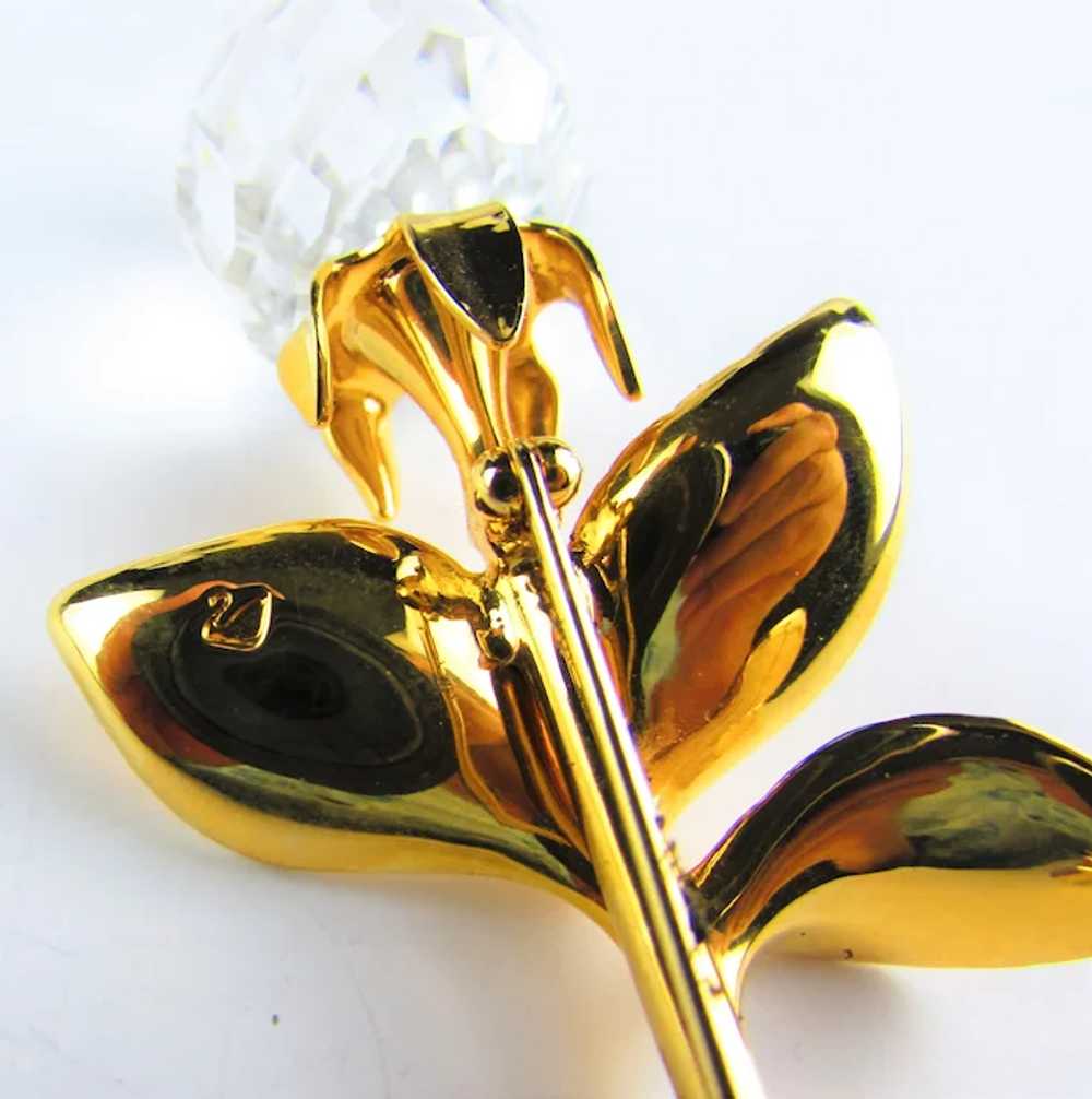 Swarovski Gold Tone Rose Stem and Crystal Flower … - image 9