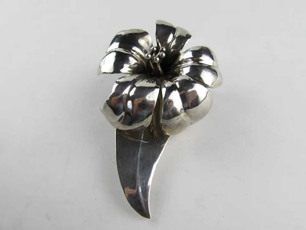 Mexican Sterling Silver Massive Flower Pin Artist… - image 10