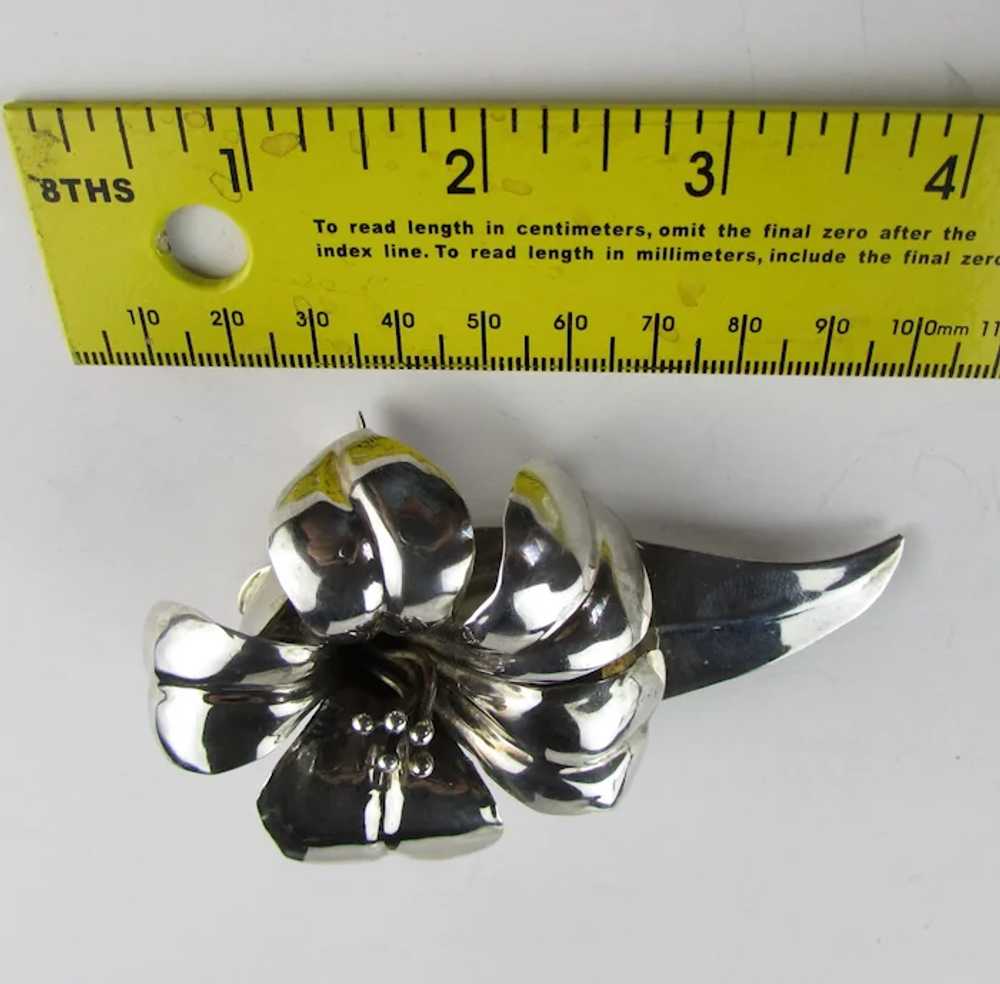 Mexican Sterling Silver Massive Flower Pin Artist… - image 12