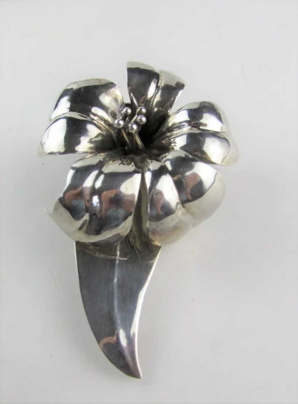 Mexican Sterling Silver Massive Flower Pin Artist… - image 4