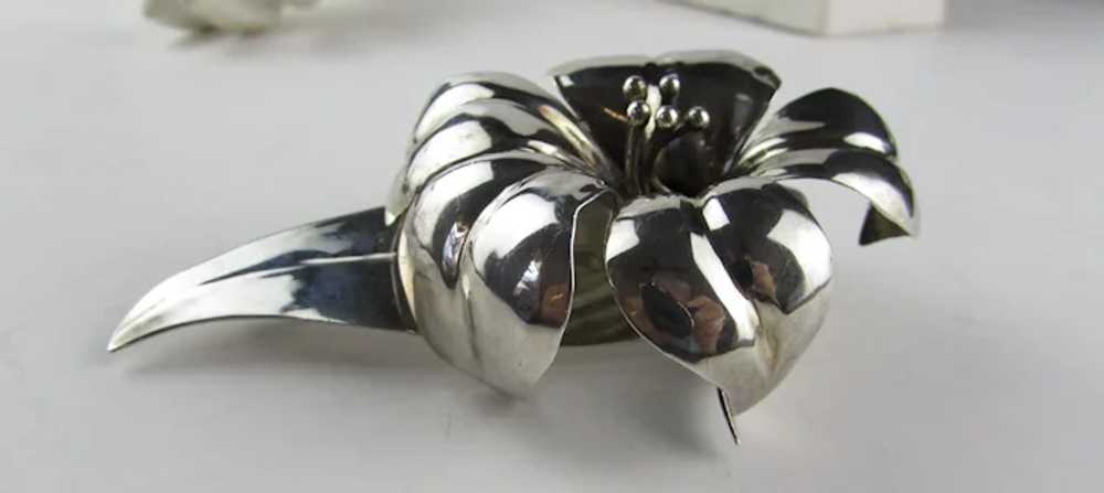 Mexican Sterling Silver Massive Flower Pin Artist… - image 6