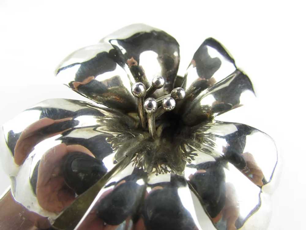 Mexican Sterling Silver Massive Flower Pin Artist… - image 8