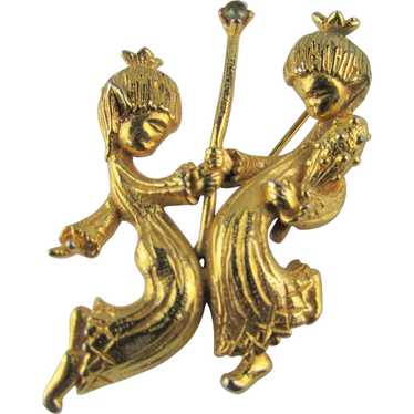 Vintage Modernist Gold Tone Fairy King and Queen D