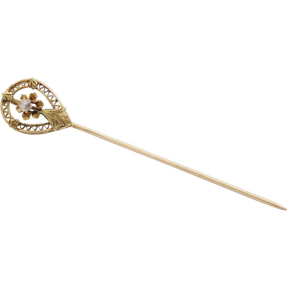 Victorian 14K Yellow Gold Floral Stick Pin - image 1