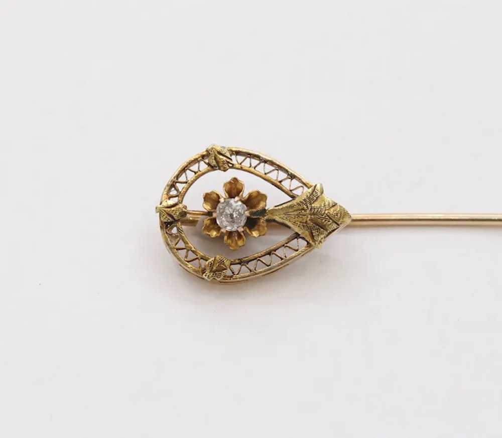 Victorian 14K Yellow Gold Floral Stick Pin - image 2