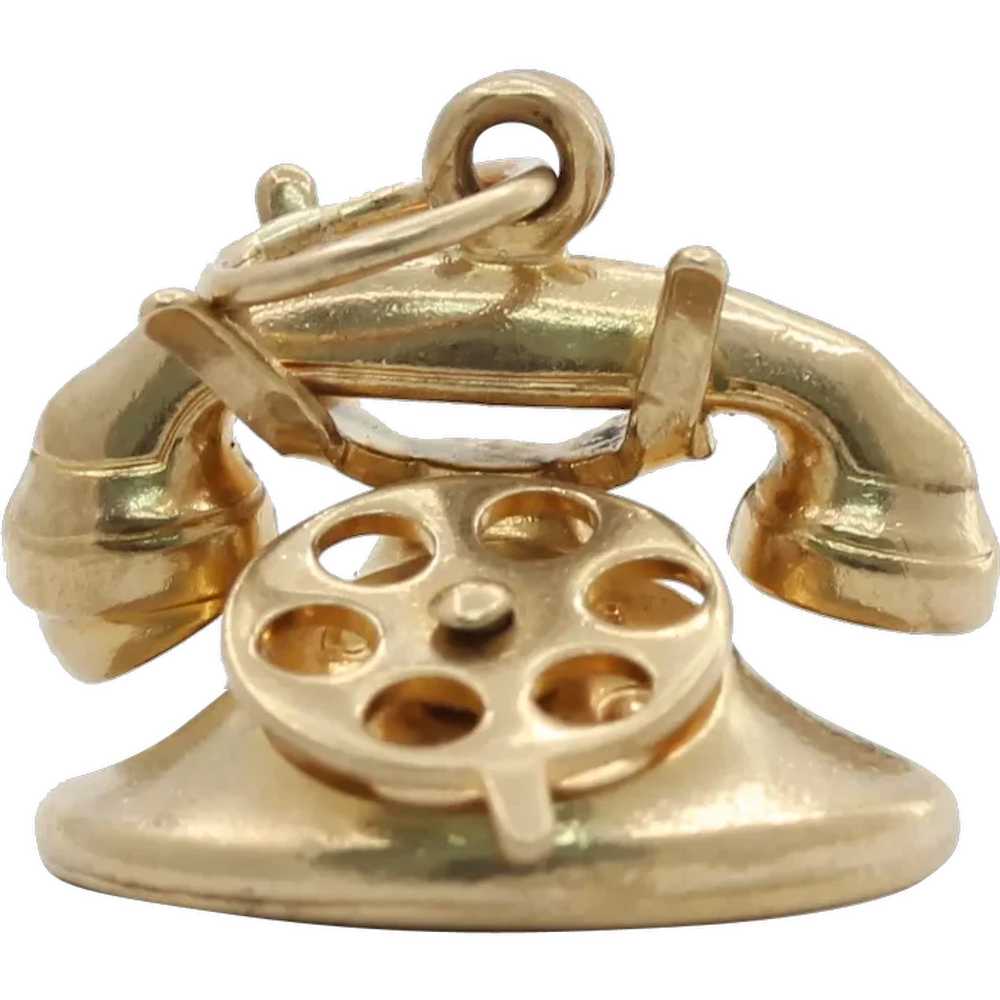 Vintage 10K Yellow Gold Rotary Phone Charm - image 1