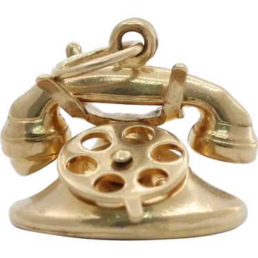 Vintage 10K Yellow Gold Rotary Phone Charm - image 1