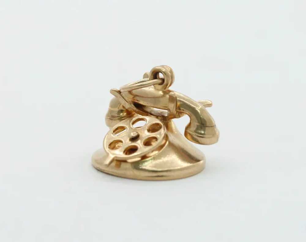Vintage 10K Yellow Gold Rotary Phone Charm - image 2
