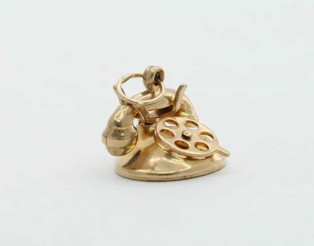 Vintage 10K Yellow Gold Rotary Phone Charm - image 3
