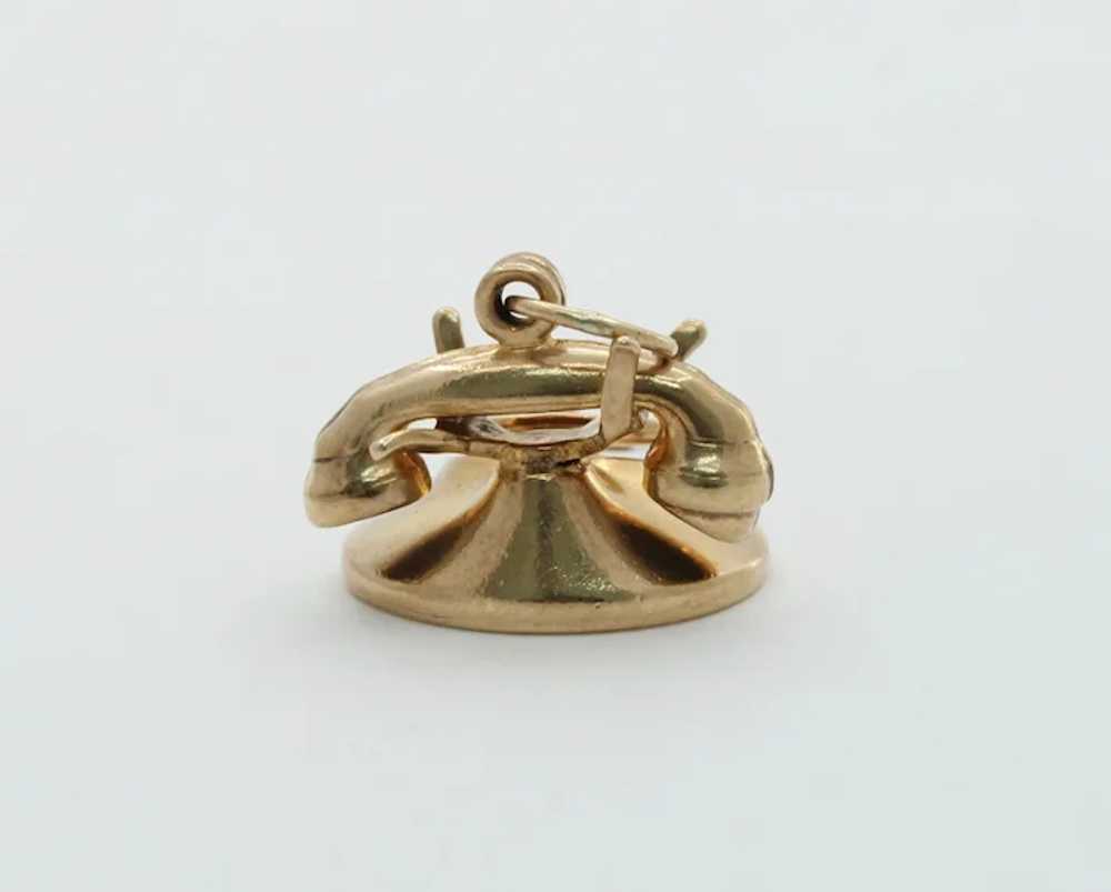 Vintage 10K Yellow Gold Rotary Phone Charm - image 4