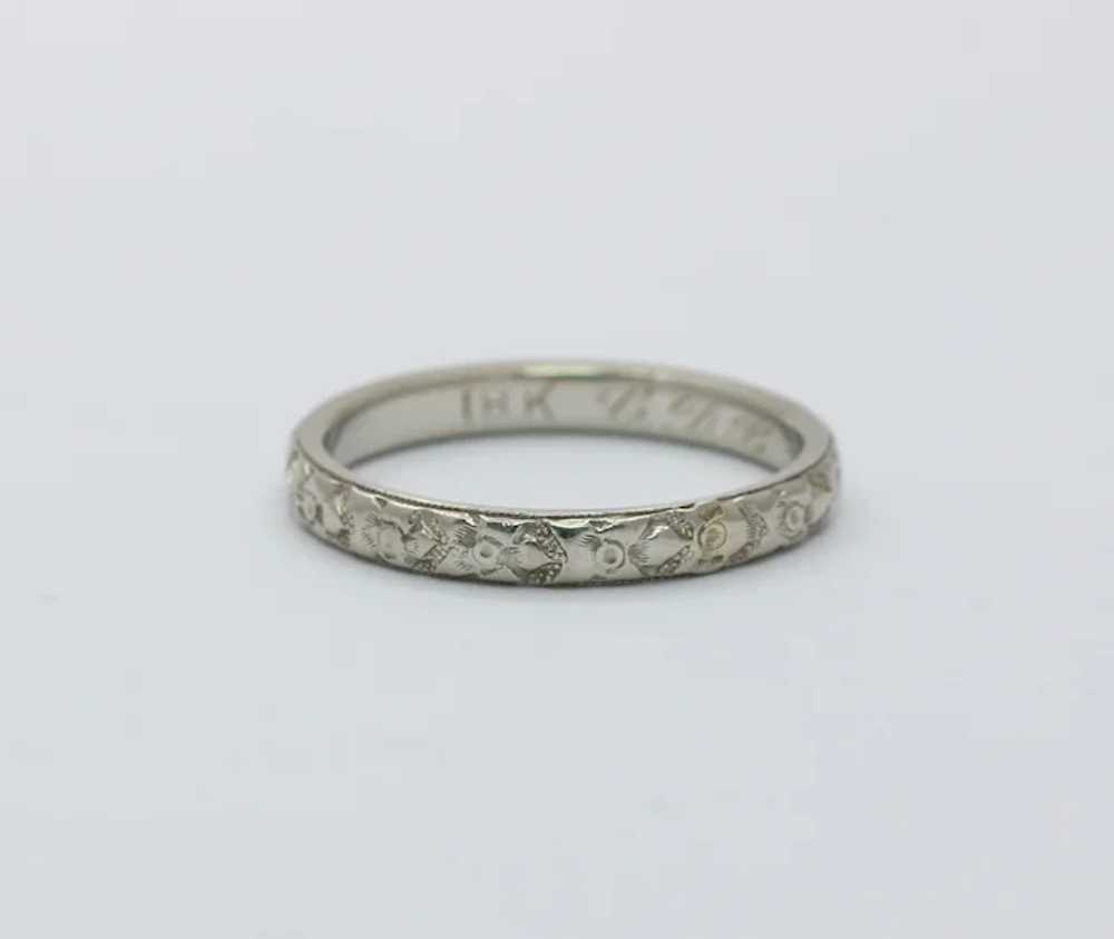 Art Deco 18K White Gold Hand Engraved Band - image 2