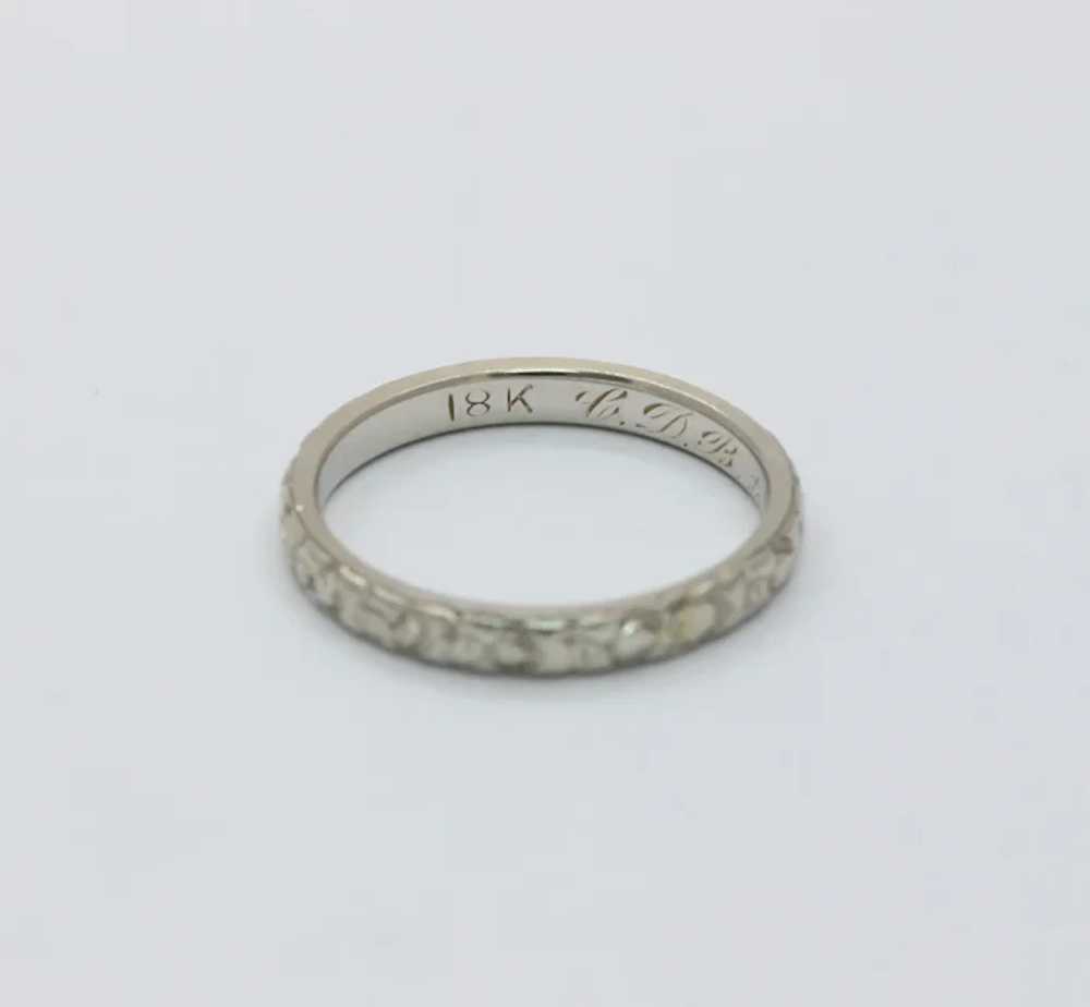 Art Deco 18K White Gold Hand Engraved Band - image 3