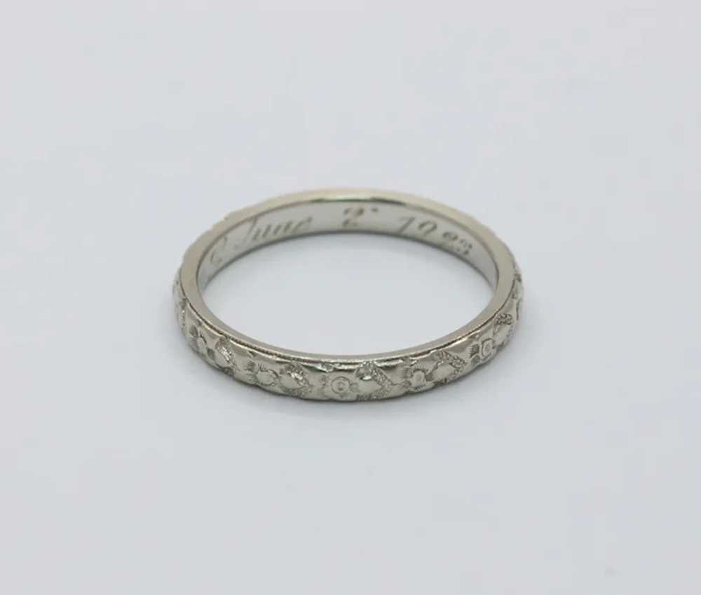 Art Deco 18K White Gold Hand Engraved Band - image 4