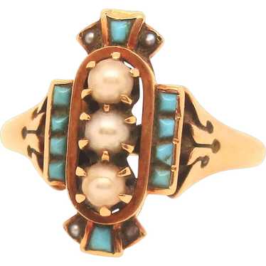 Victorian Gold With Turquoise and Pearls Ring