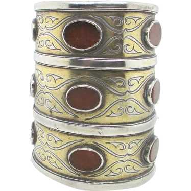 Long Silver  and Carnelian Cuff  Tekke  Turkoman J