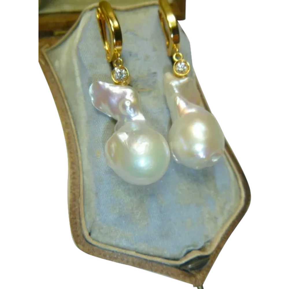 Vintage Cultured Baroque Pearl & Diamond 14K Gold… - image 1