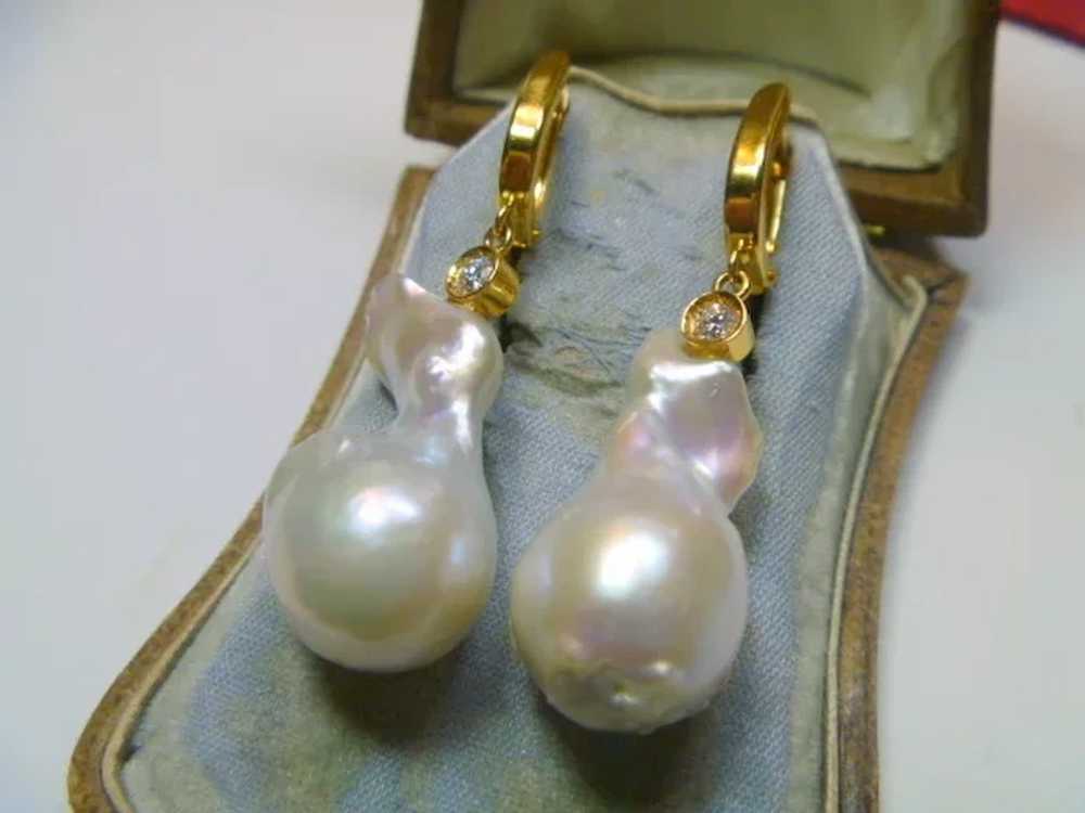 Vintage Cultured Baroque Pearl & Diamond 14K Gold… - image 2