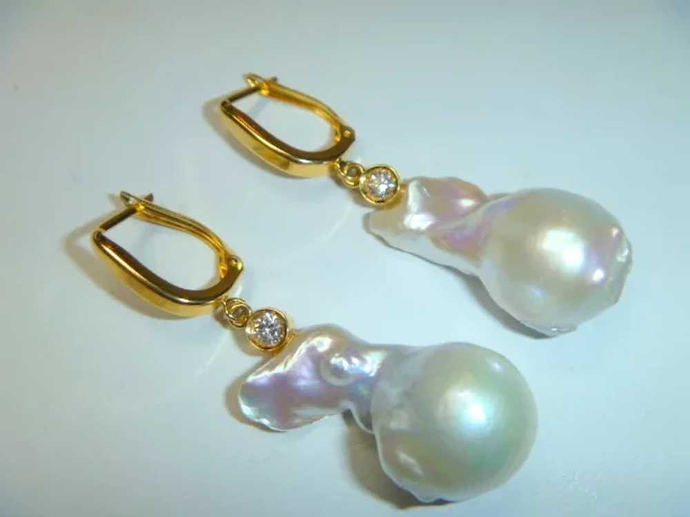 Vintage Cultured Baroque Pearl & Diamond 14K Gold… - image 3