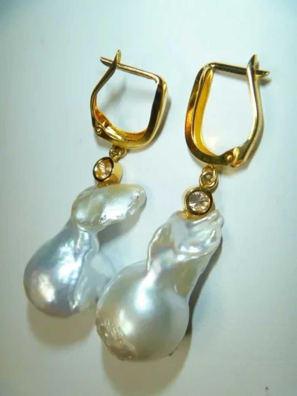 Vintage Cultured Baroque Pearl & Diamond 14K Gold… - image 4
