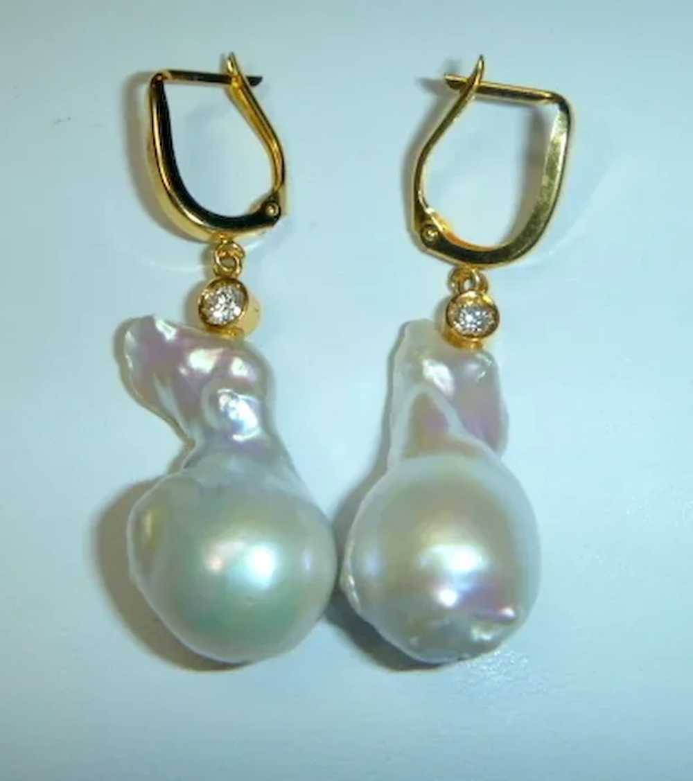 Vintage Cultured Baroque Pearl & Diamond 14K Gold… - image 5