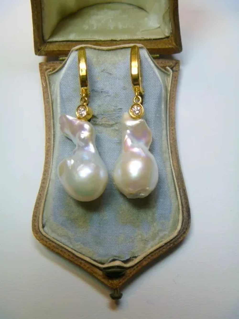 Vintage Cultured Baroque Pearl & Diamond 14K Gold… - image 7