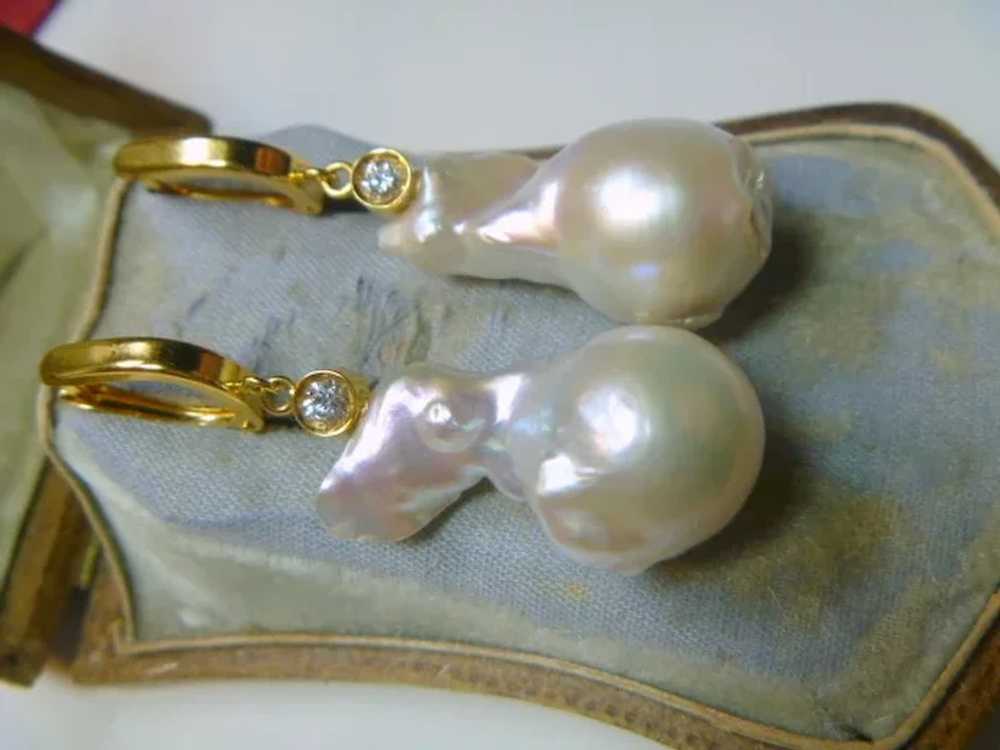 Vintage Cultured Baroque Pearl & Diamond 14K Gold… - image 8