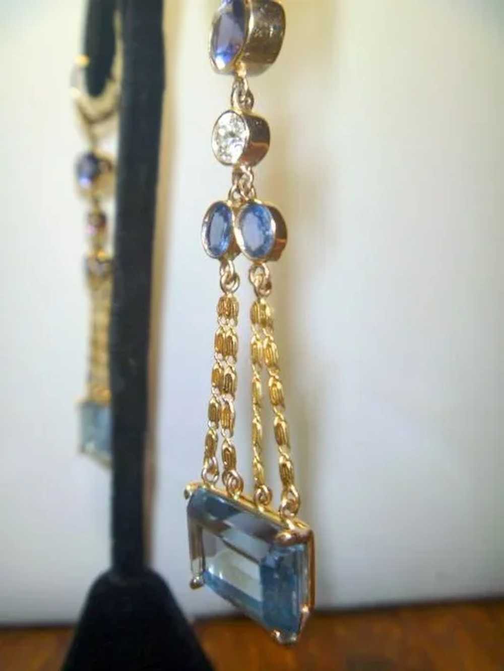 Vintage Topaz Diamond Sapphire and Iolite 18K Ear… - image 3