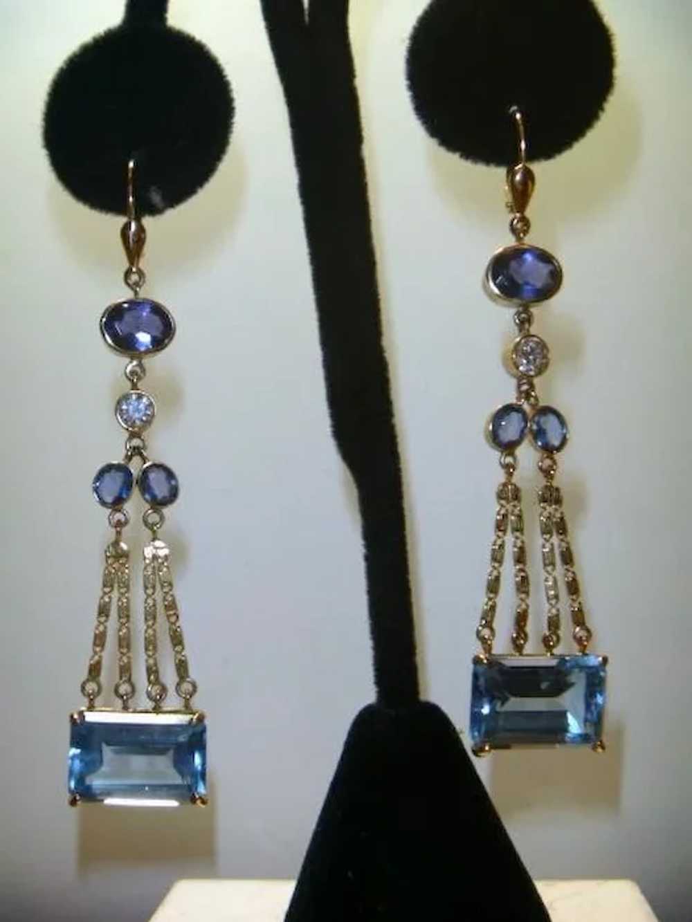 Vintage Topaz Diamond Sapphire and Iolite 18K Ear… - image 5