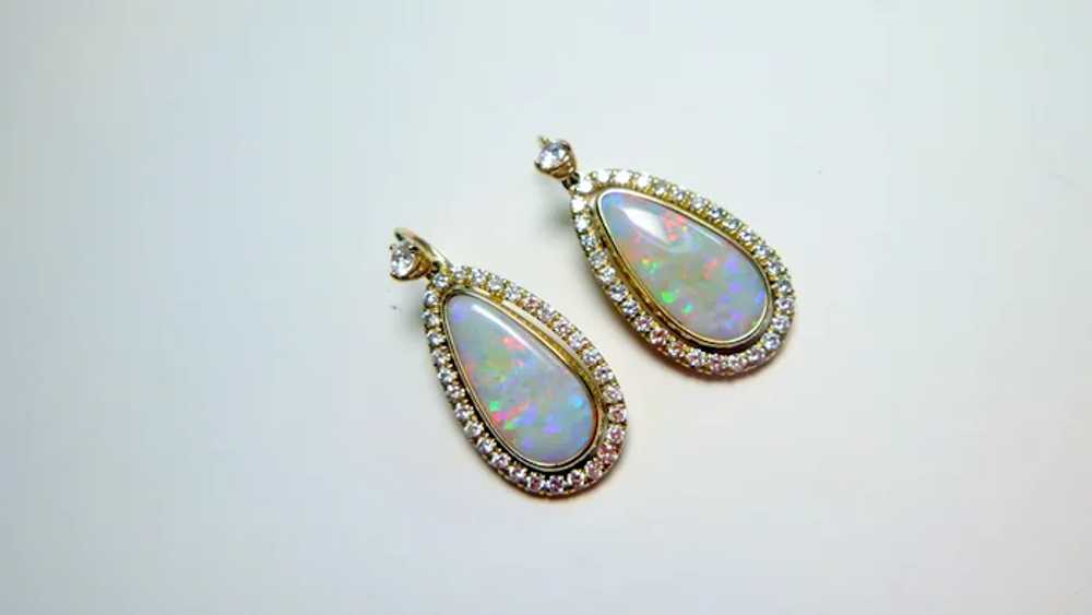 Vintage Opal, Diamond, 14k Earrings - image 10