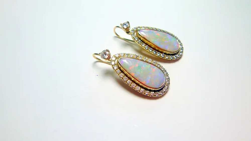 Vintage Opal, Diamond, 14k Earrings - image 11