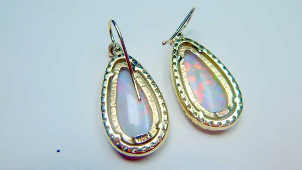 Vintage Opal, Diamond, 14k Earrings - image 12