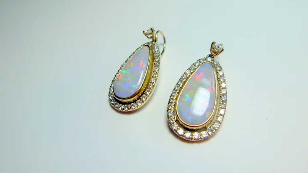 Vintage Opal, Diamond, 14k Earrings - image 2
