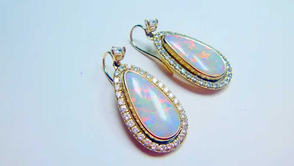 Vintage Opal, Diamond, 14k Earrings - image 3