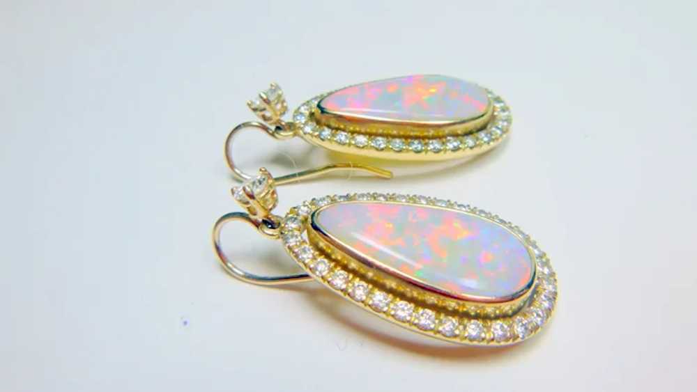 Vintage Opal, Diamond, 14k Earrings - image 4