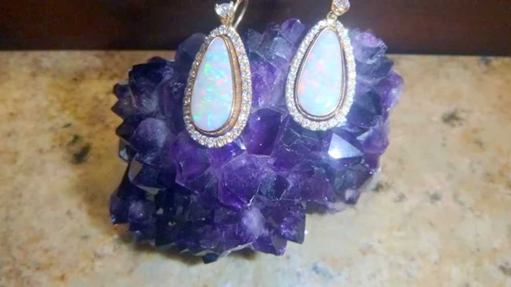 Vintage Opal, Diamond, 14k Earrings - image 5