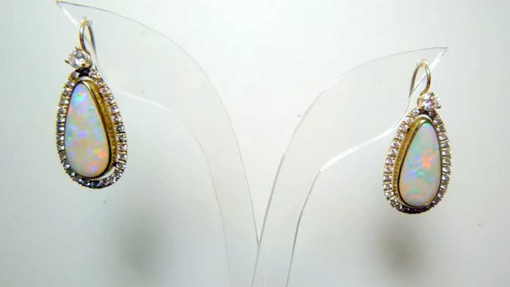 Vintage Opal, Diamond, 14k Earrings - image 6