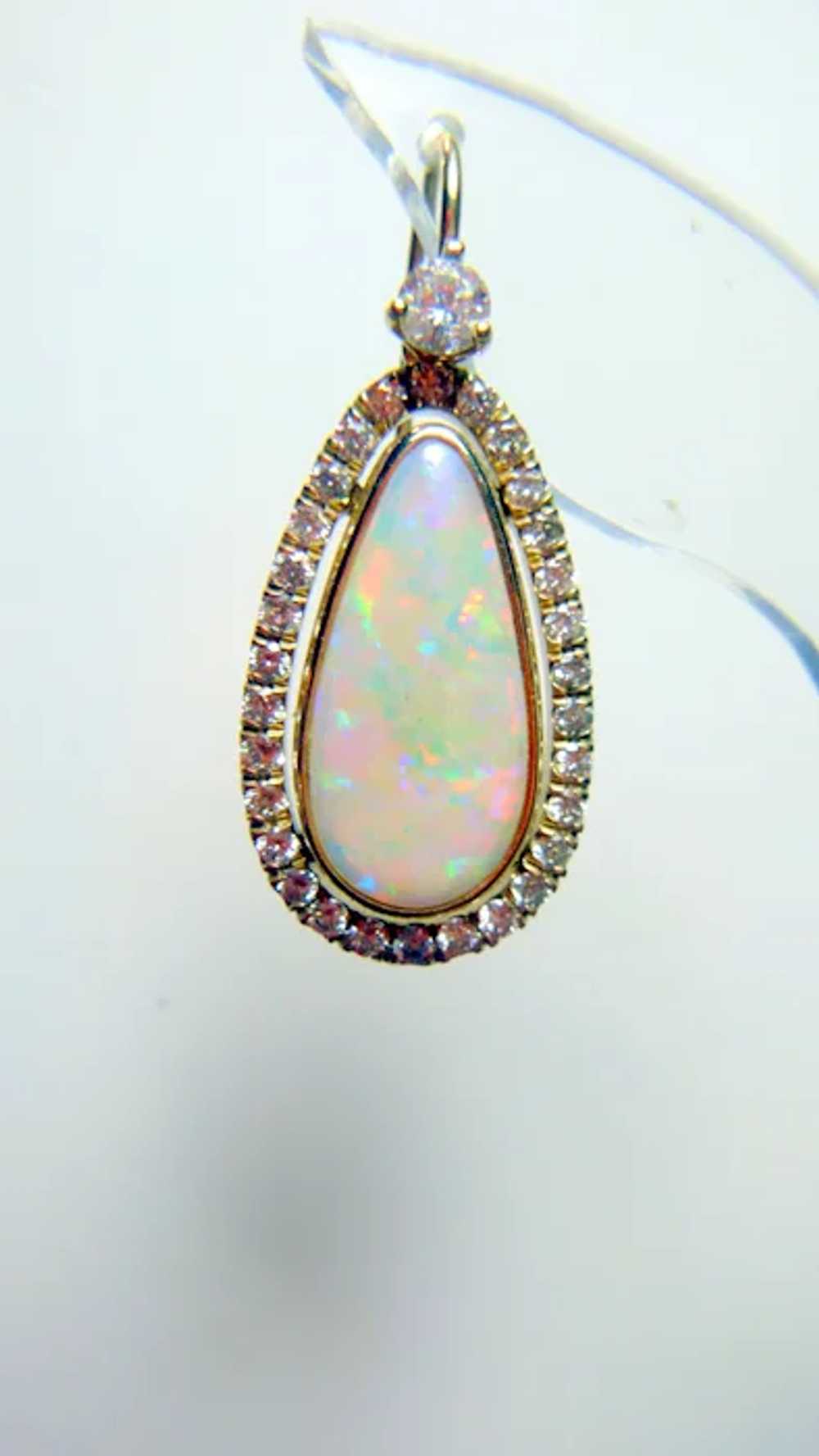 Vintage Opal, Diamond, 14k Earrings - image 7