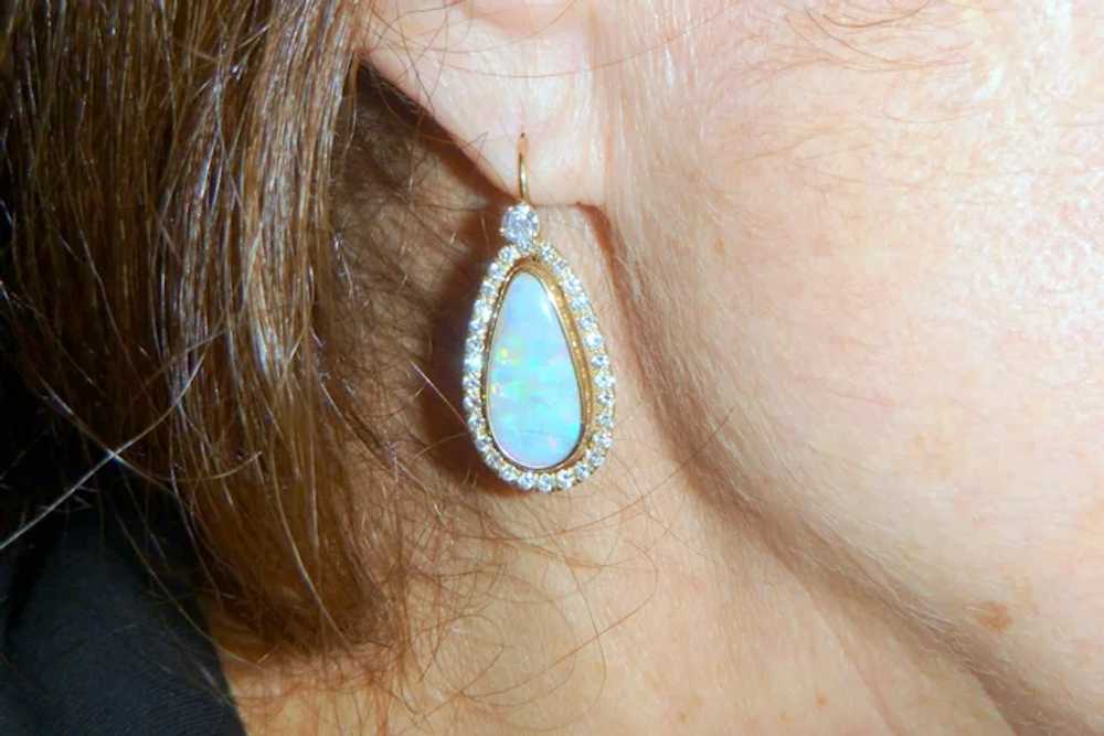 Vintage Opal, Diamond, 14k Earrings - image 8