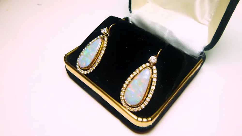 Vintage Opal, Diamond, 14k Earrings - image 9