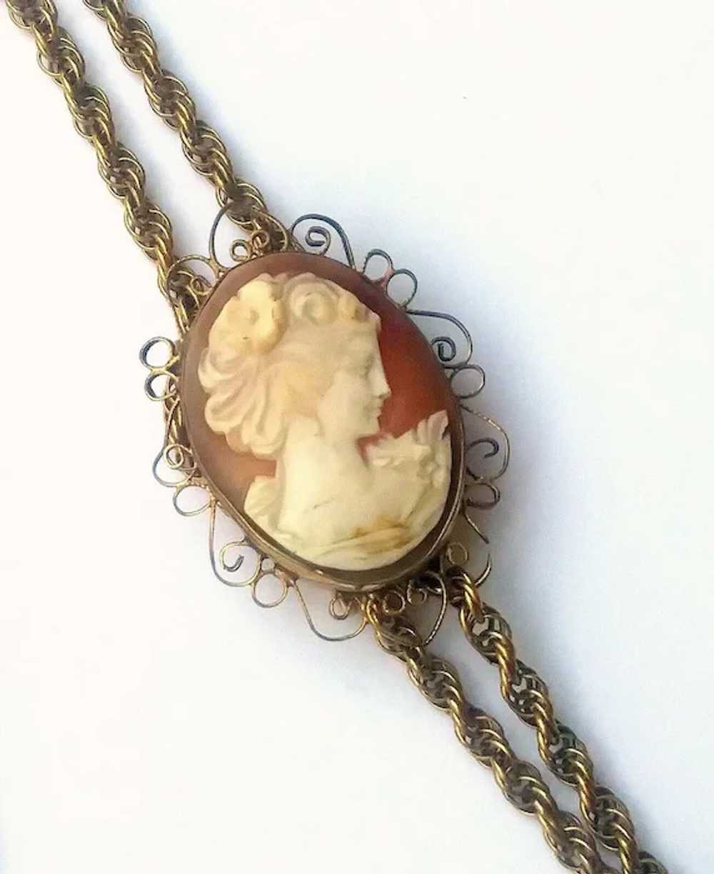 Antique Victorian Shell cameo & Gold Filled Rope … - image 2