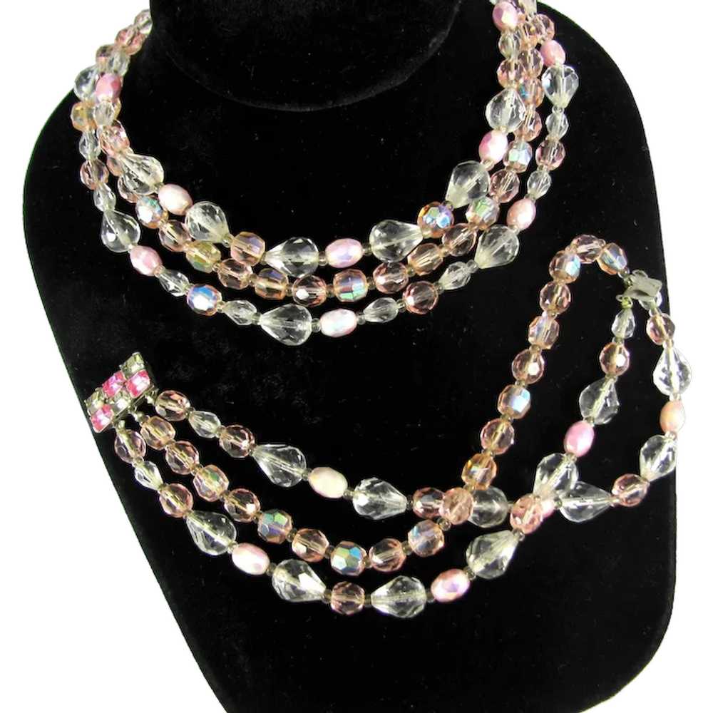 Vintage Aurora Borealis PinK Necklace & Bracelet … - image 1