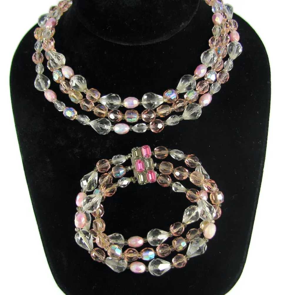 Vintage Aurora Borealis PinK Necklace & Bracelet … - image 3